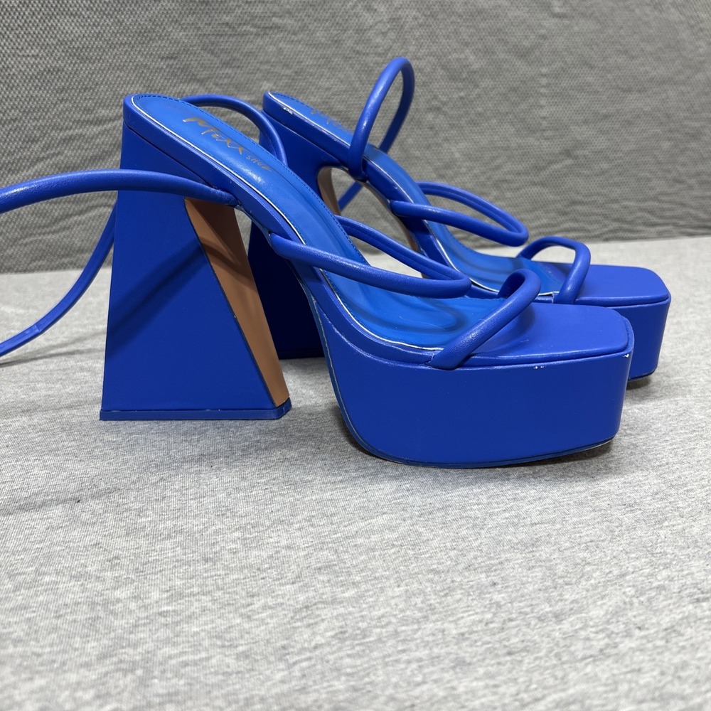 Mixx Shuz Platforms Blue Satin Heels Shoe  Women's Size 8.5 Ankle Wrap Straps - Picture 2 of 14